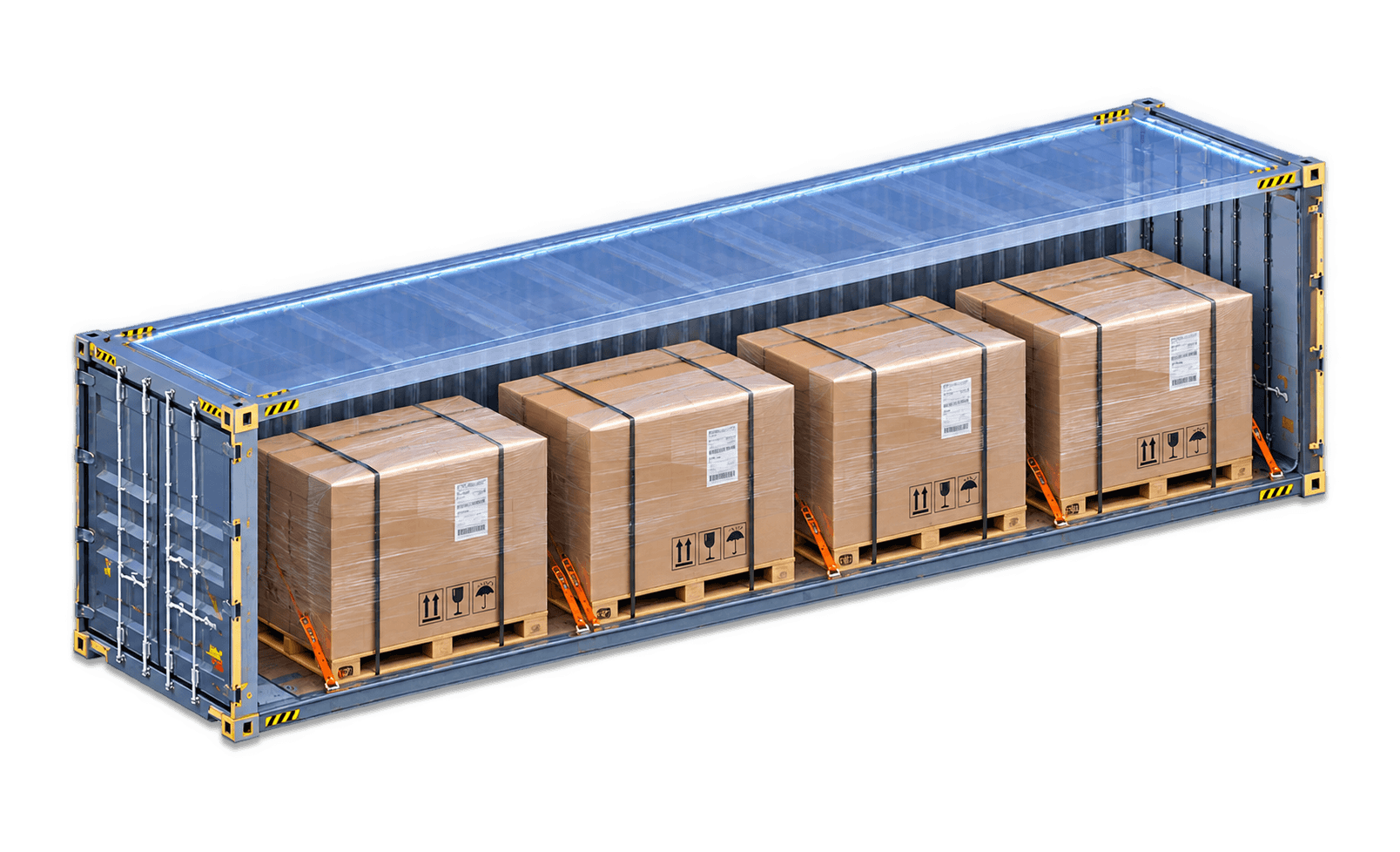 Produits chargés dans un conteneur
